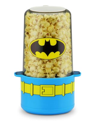 This is an image of a blue batman popcorn machine for kids. 