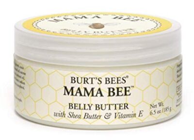 this is an image of a belly butter moisturizer with shea butter and vitamin E for moms.