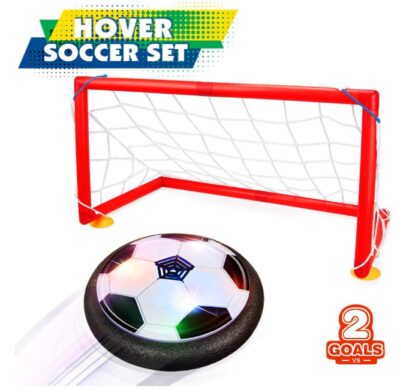 This is an image of kid's hover soccer ball set of two goals with LED ball in red color