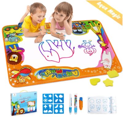 This is an image of boy's educational water drawing mat set. colorful colors