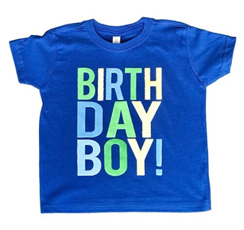 this is an image of a blue birthday boy t-shirt. 