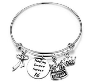 Birthday Gift for Her Adjustable Birthday Bracelet Bangle with Birthday Cake Charm for teens 