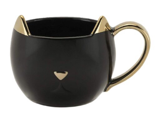 this is an image of a black cat mug for girls. 