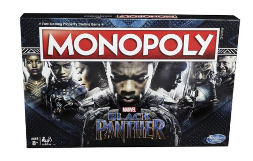 this is an image of a Black Panther Edition Monopoly board game for kids and adults.