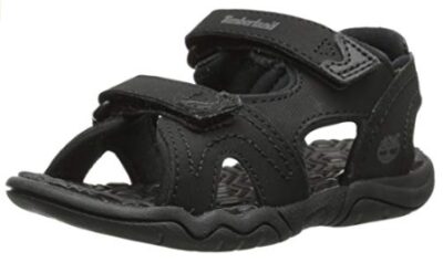 this is an image of a black two strapped sandal for little kids and toddlers. 