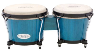 this is an image of a blue bongo set for little kids. 