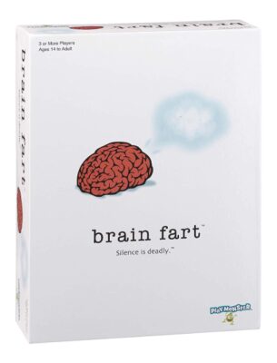 this is an image of a brain fart party game for ages 14 and up. 