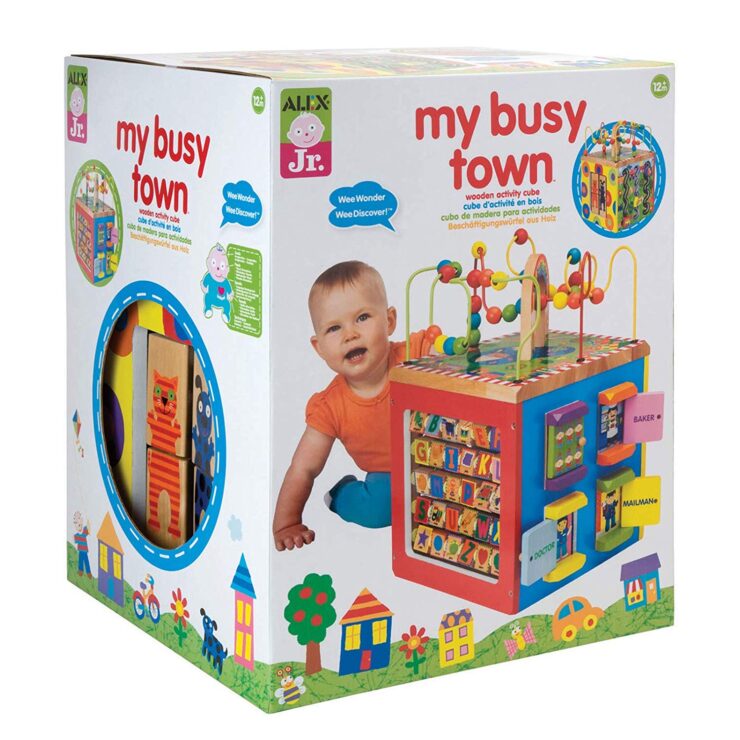 Busy Town wooden activity cube for kids 