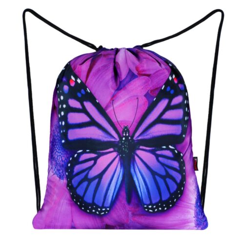  this is an image of a butterfly drawstring backpack for girls. 