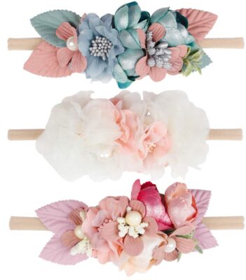 This is an image of girl's headbands flowers crown hear pack of three