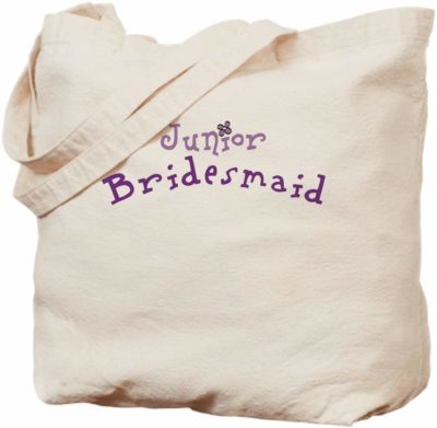 This is an image of a canvas tote bag with junior bridesmaid print. 