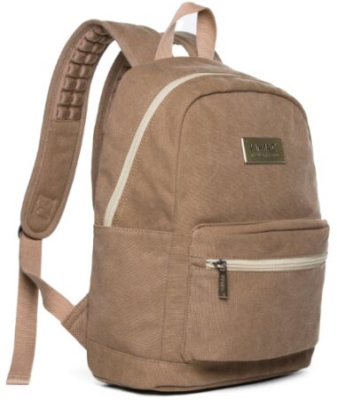 This is an image of Canvas size laptop backpack for kids and teens in brown color