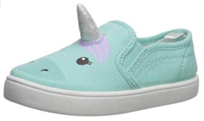 this is an image of a turquoise casula slip on skate shoes for kids. 
