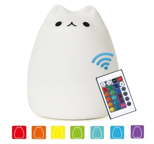 this is an image of a cat lamp with remote control for young girls. 