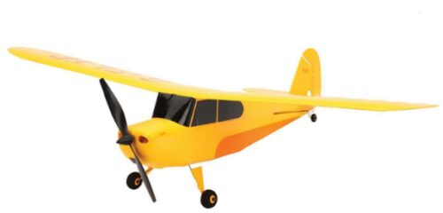This is an image of yellow remote controlled plane in yellow
