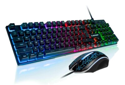 This is an image of a keyboard and mouse with 6 colors backlit. 