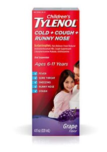 Children's Tylenol Cold + Cough + Runny Nose & Fever Medicine with Acetaminophen, Grape, 4 fl. oz 