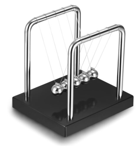 this is an image of a classic newtons cradle balance balls for kids. 