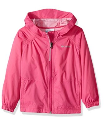 this is an image of a pink Columbia rain jacket for kids.