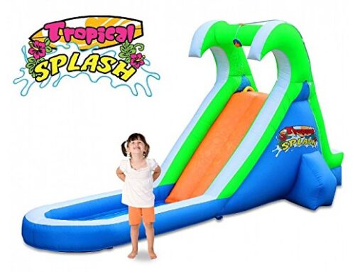 this is an image of a compact backyard water slide for kids. 
