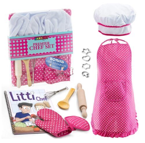 this is an image of a complete cooking and baking set for kids. 