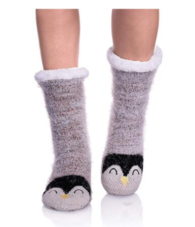 This is an image of a grey penguin socks. 