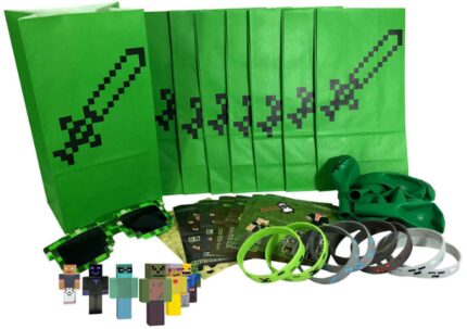 This is an image of minecraft crafting birthday favors set in colorful colors