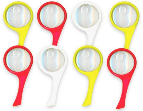 this is an image of an 8 large magnifying glass party favor pack for kids. 