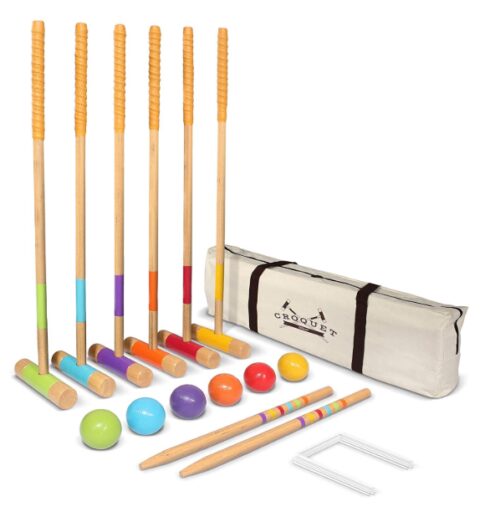 this is an image of a wooden croquet set designed for all ages. 