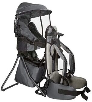 This is an image of baby carrier in backpack desgin that can cross the country in comfort way in black color