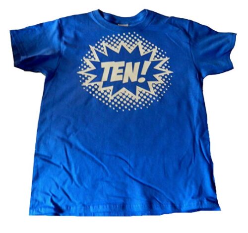 this is an image of a blue 10th birthday t-shirt for boys.