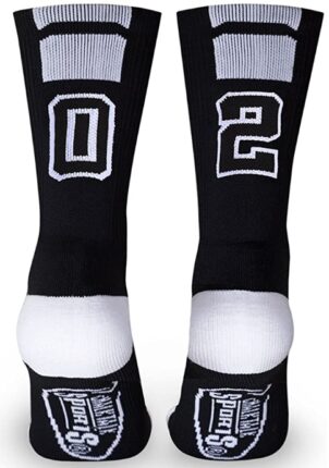 This is an image of kid's long socks in black and white colors