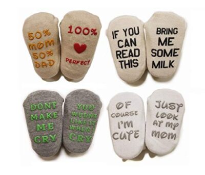this is an image of a cute quotes socks gift set for babies. 
