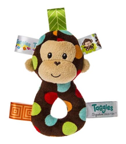 this is an image of a dazzle dots monkey rattle for kids. 