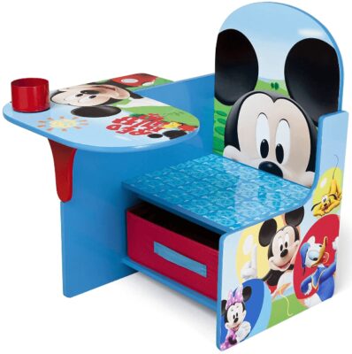 This is an image of boy's delta children chair desk with disney and mickey mouse graphics. Colorful colors.