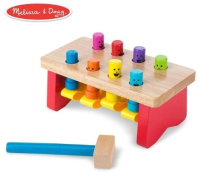 This is an image of deluxe pounding bench wooden toy with mallet 