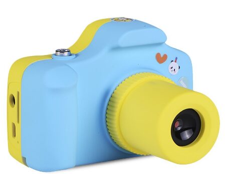 This is an image of Mini Digital Camera with beautiful appearance and cute design blue and yellow colors by Powpro