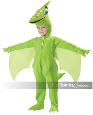 this is an image of a toddler wearing a dinosaur costume.