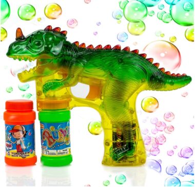 This is an image of kids and toddlers bubble gun shooter in green dinosaur design