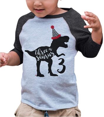 This is an image of boy's T-shirt 3 years with dinausaur design in gray in black color