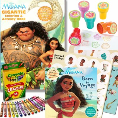 This is an image of a Moana activity book set for kids by Disney. 