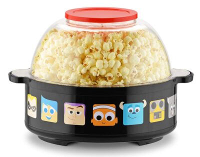 This is an image of a black cartoon popcorn popper for kids. 