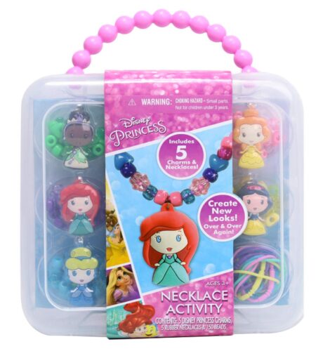 this is an image of a Disney princess necklace activity for little girls.