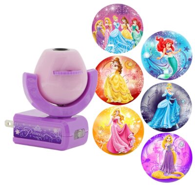 this is an image of a 6 images of Disney princesses projectable plug in night light. 