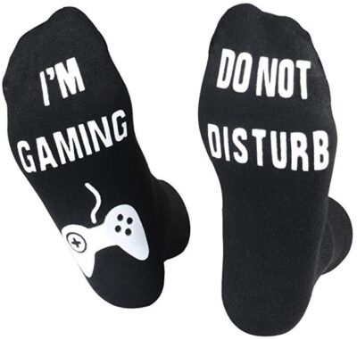 This is an image of teen's do not disturb gaming socks in black color