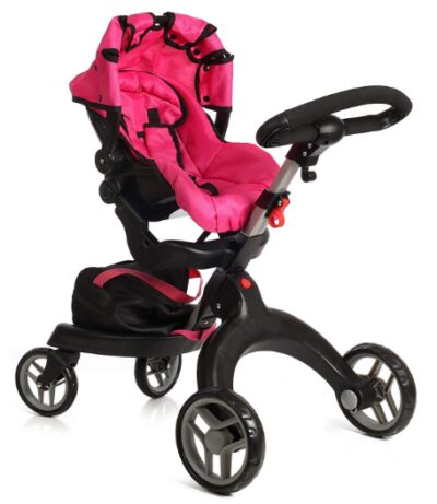 This is an image of Doll stroller with carriage bag in pink color 