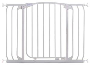  this is an image of an extra wide auto close white gate. 