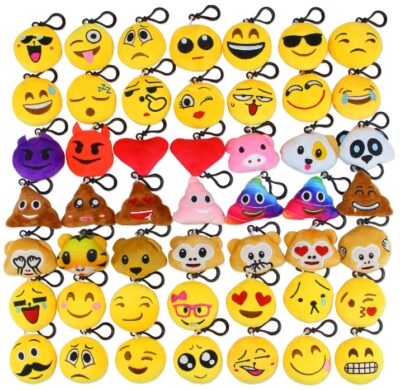 This is an image of boy's mini emoji keychaine plush in pack in various shapes and colors