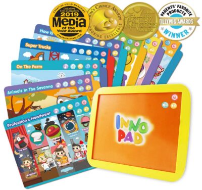 This is an image of toddler's Educational tablet that contain various of material such as colors and alphabit and many more