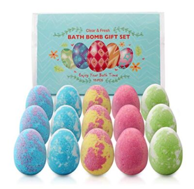 this is an image of a egg shaped bath bombs gift set for kids. 
